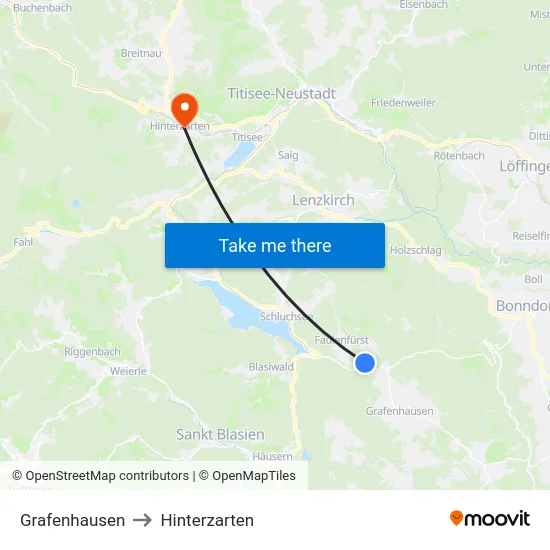 Grafenhausen to Hinterzarten map