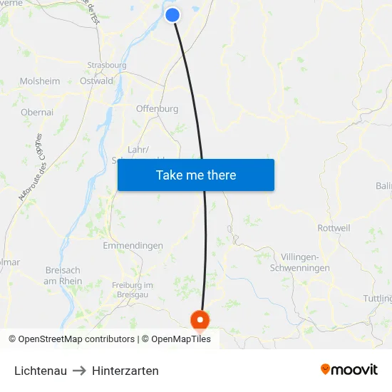 Lichtenau to Hinterzarten map