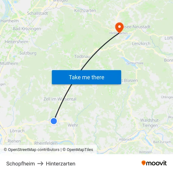 Schopfheim to Hinterzarten map