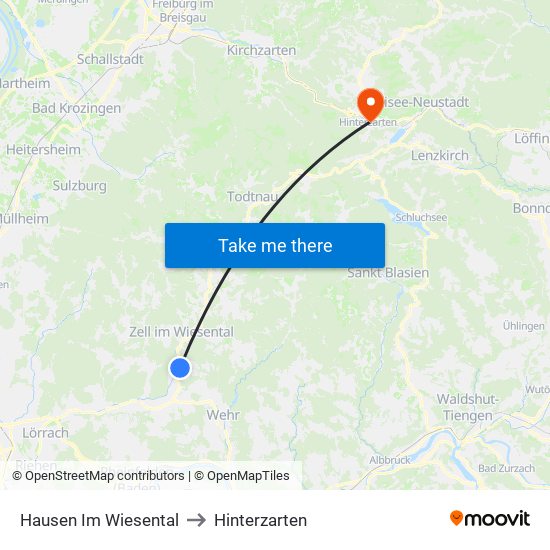 Hausen Im Wiesental to Hinterzarten map