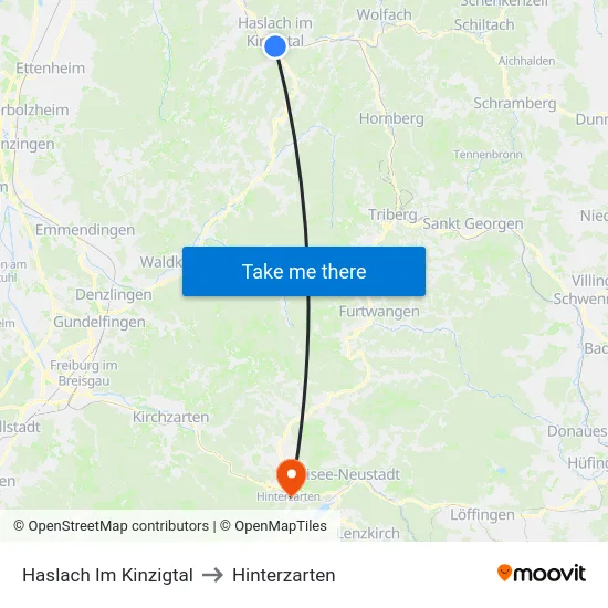 Haslach Im Kinzigtal to Hinterzarten map