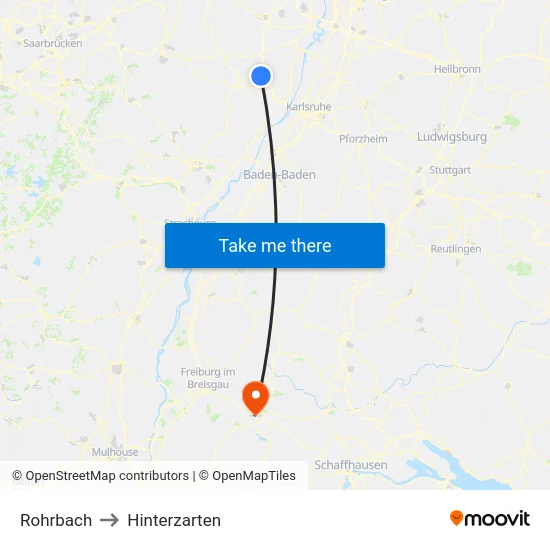 Rohrbach to Hinterzarten map