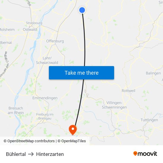 Bühlertal to Hinterzarten map