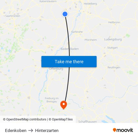 Edenkoben to Hinterzarten map