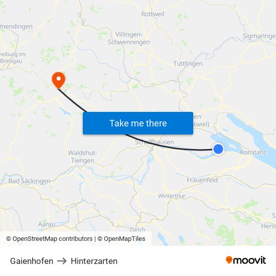 Gaienhofen to Hinterzarten map