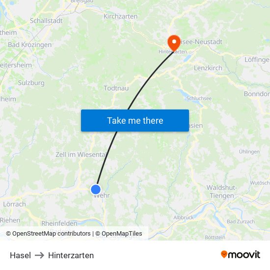 Hasel to Hinterzarten map