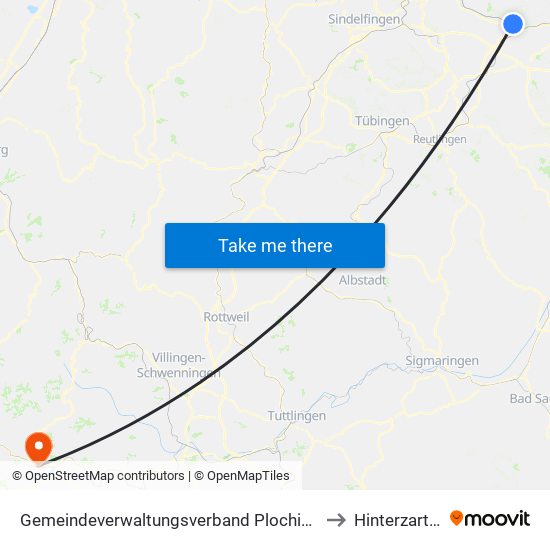 Gemeindeverwaltungsverband Plochingen to Hinterzarten map