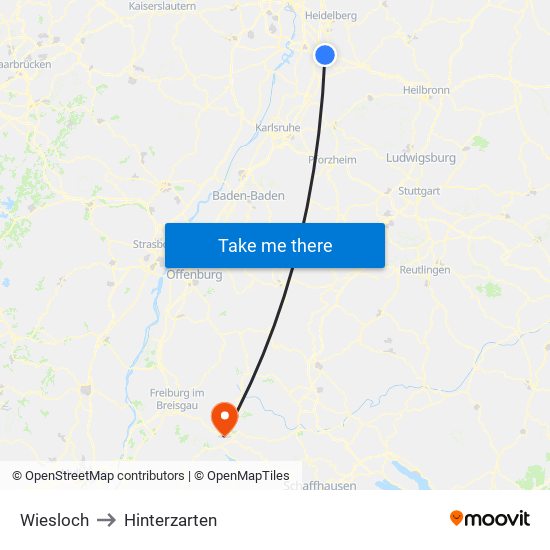 Wiesloch to Hinterzarten map