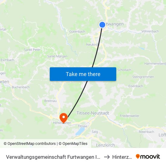 Verwaltungsgemeinschaft Furtwangen Im Schwarzwald to Hinterzarten map
