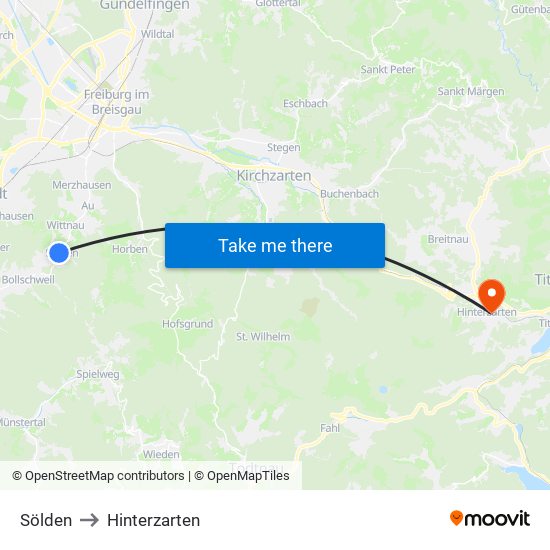 Sölden to Hinterzarten map