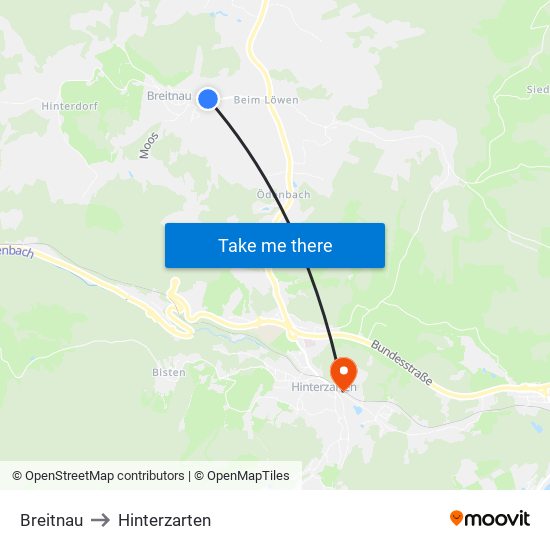 Breitnau to Hinterzarten map