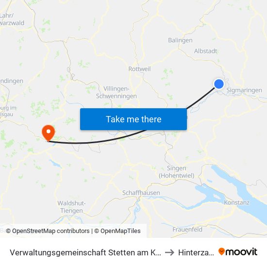 Verwaltungsgemeinschaft Stetten am Kalten Markt to Hinterzarten map