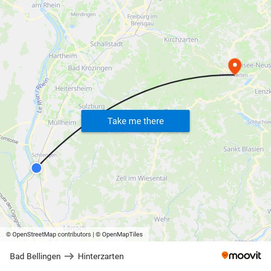 Bad Bellingen to Hinterzarten map