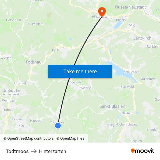 Todtmoos to Hinterzarten map