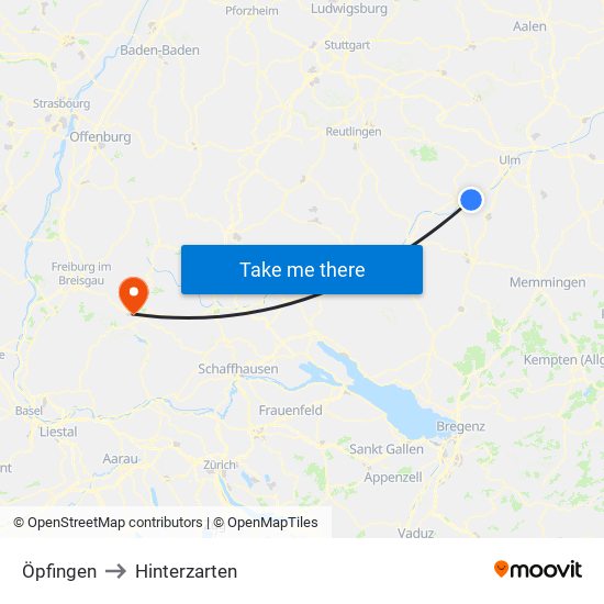 Öpfingen to Hinterzarten map