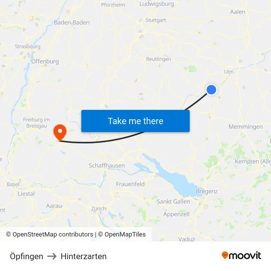 Öpfingen to Hinterzarten map