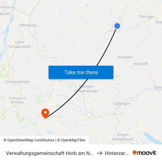 Verwaltungsgemeinschaft Horb am Neckar to Hinterzarten map