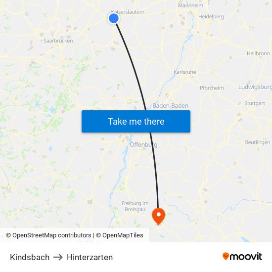 Kindsbach to Hinterzarten map