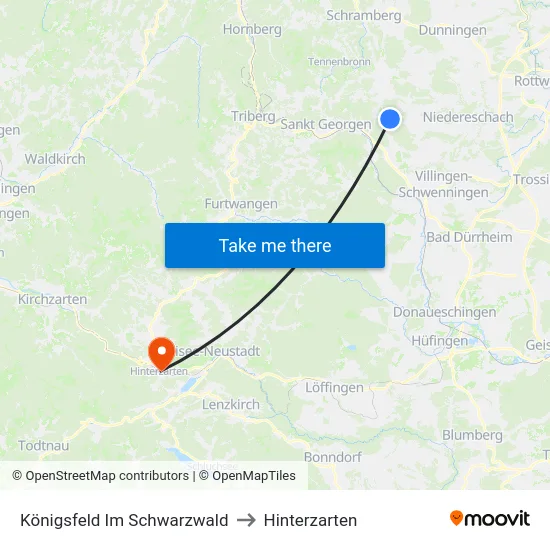 Königsfeld Im Schwarzwald to Hinterzarten map