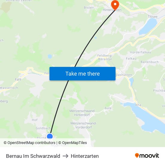 Bernau Im Schwarzwald to Hinterzarten map