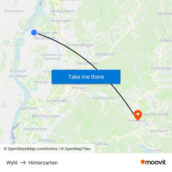 Wyhl to Hinterzarten map