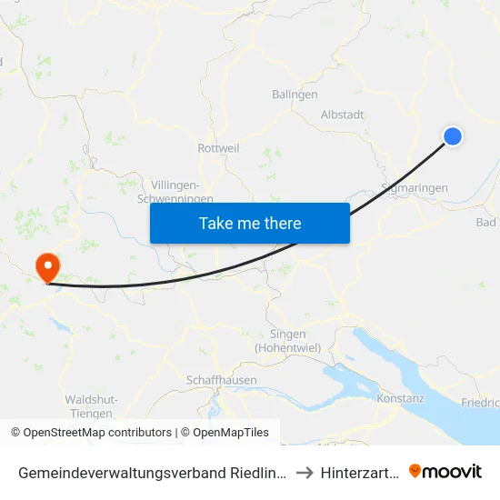 Gemeindeverwaltungsverband Riedlingen to Hinterzarten map