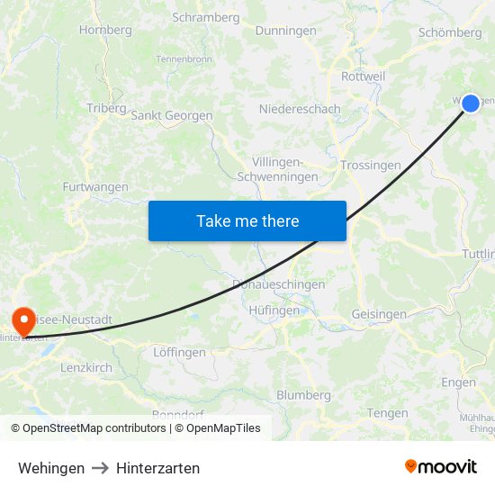 Wehingen to Hinterzarten map