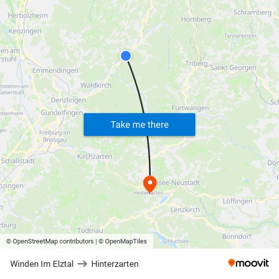 Winden Im Elztal to Hinterzarten map