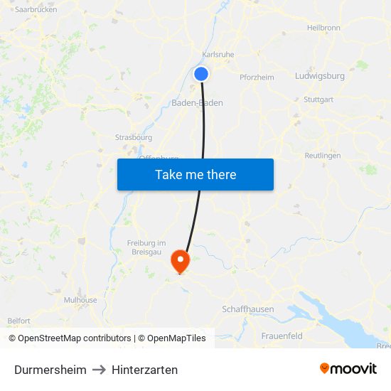 Durmersheim to Hinterzarten map