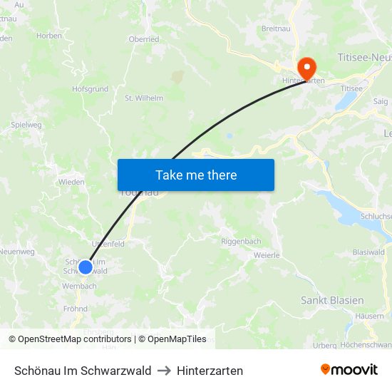 Schönau Im Schwarzwald to Hinterzarten map