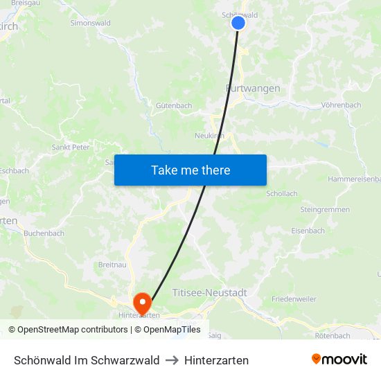 Schönwald Im Schwarzwald to Hinterzarten map