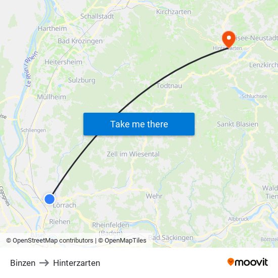 Binzen to Hinterzarten map