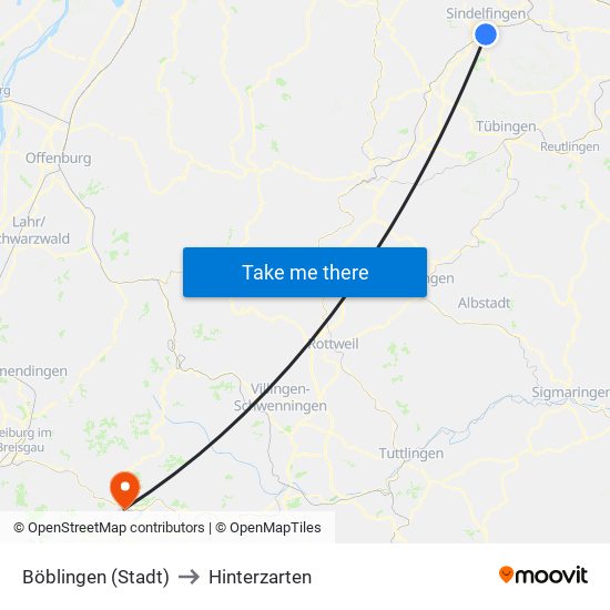 Böblingen (Stadt) to Hinterzarten map