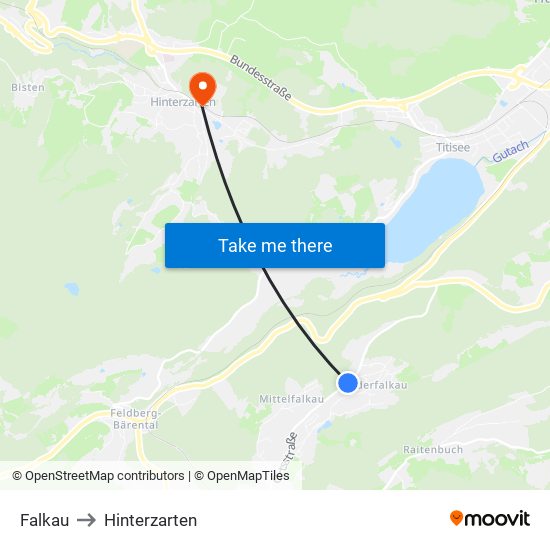 Falkau to Hinterzarten map