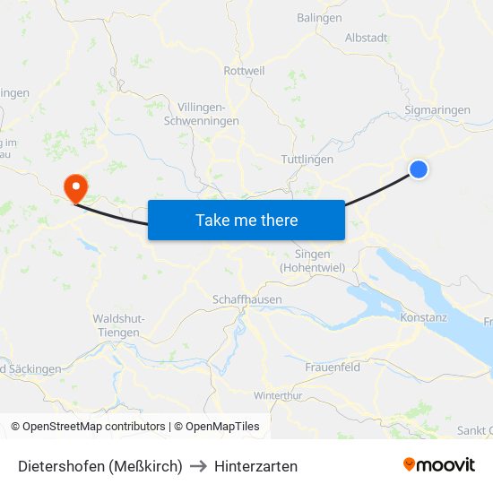 Dietershofen (Meßkirch) to Hinterzarten map