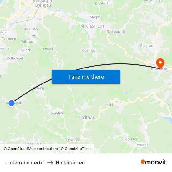 Untermünstertal to Hinterzarten map