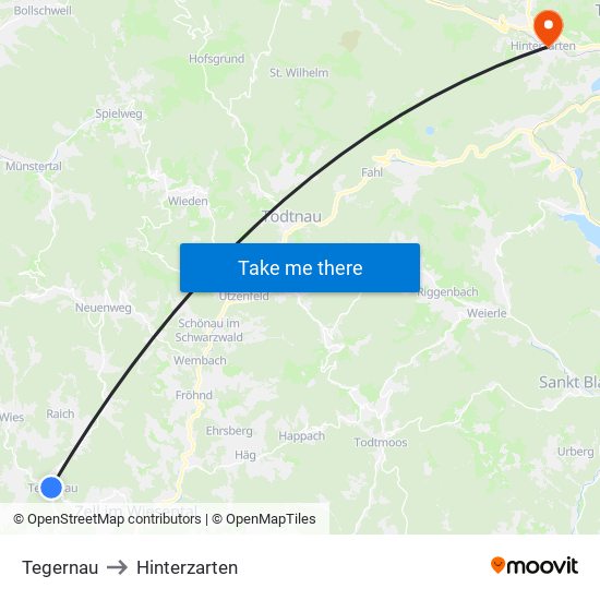 Tegernau to Hinterzarten map