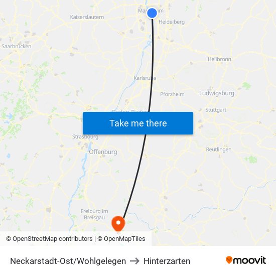 Neckarstadt-Ost/Wohlgelegen to Hinterzarten map