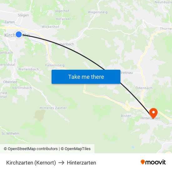 Kirchzarten (Kernort) to Hinterzarten map