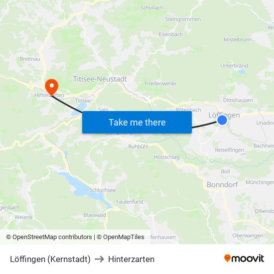 Löffingen (Kernstadt) to Hinterzarten map