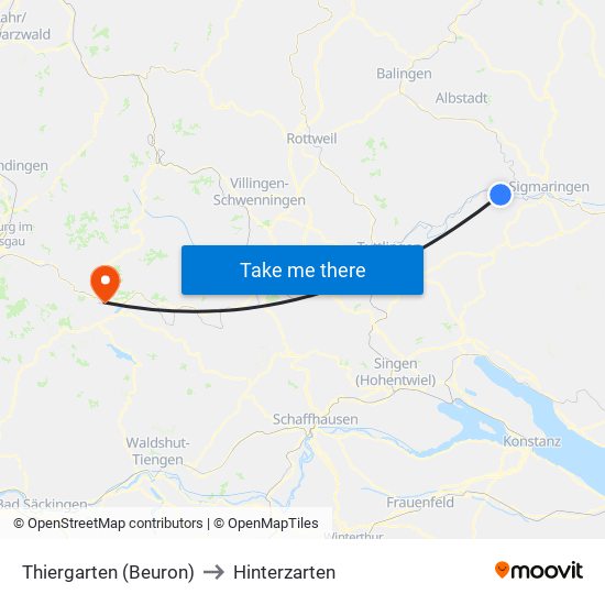 Thiergarten (Beuron) to Hinterzarten map