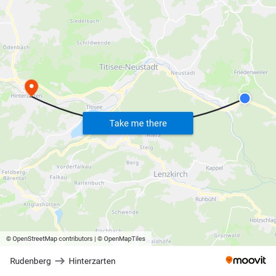 Rudenberg to Hinterzarten map