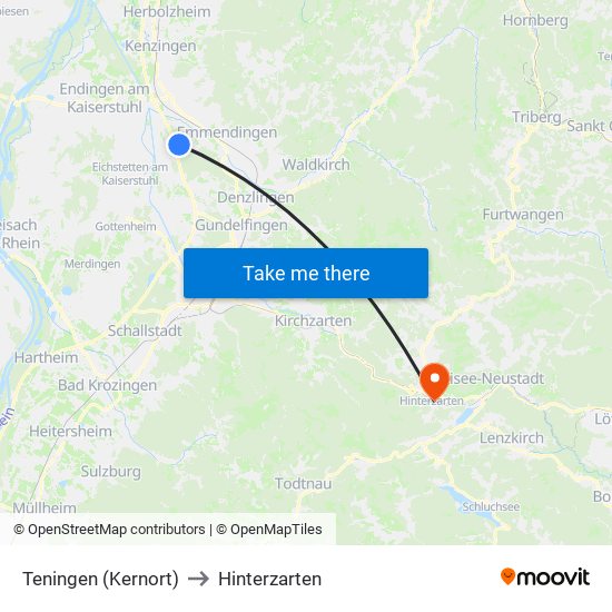 Teningen (Kernort) to Hinterzarten map