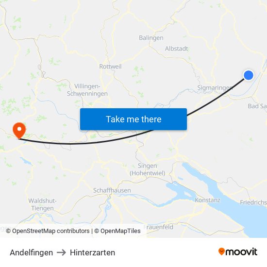 Andelfingen to Hinterzarten map