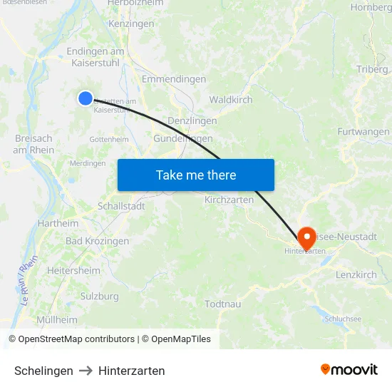 Schelingen to Hinterzarten map