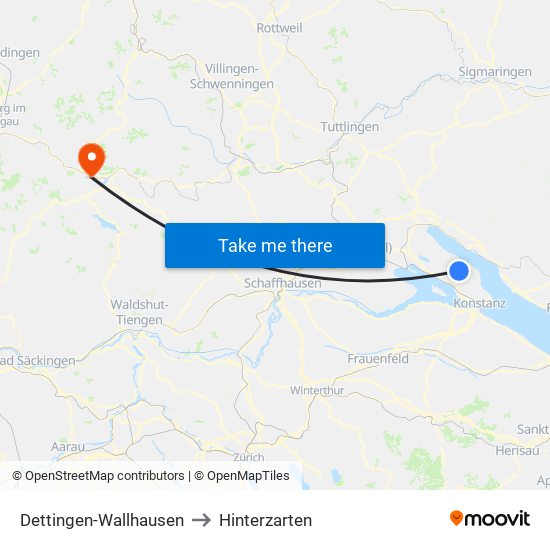 Dettingen-Wallhausen to Hinterzarten map