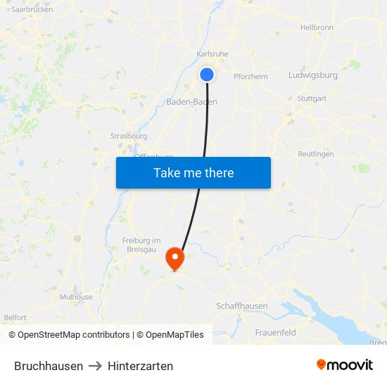 Bruchhausen to Hinterzarten map