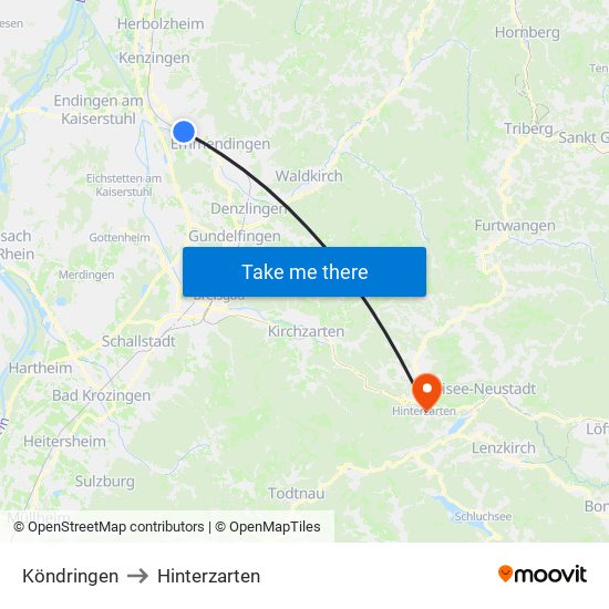 Köndringen to Hinterzarten map