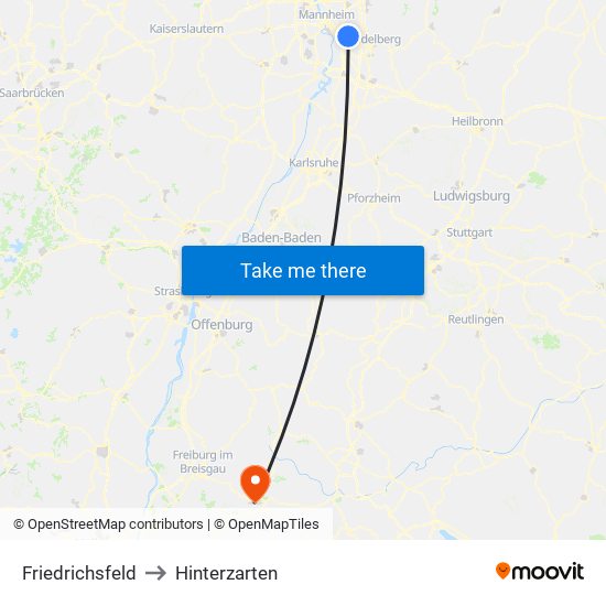 Friedrichsfeld to Hinterzarten map
