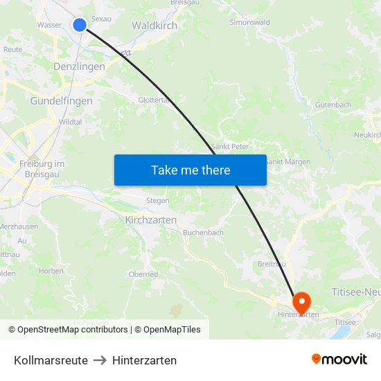 Kollmarsreute to Hinterzarten map